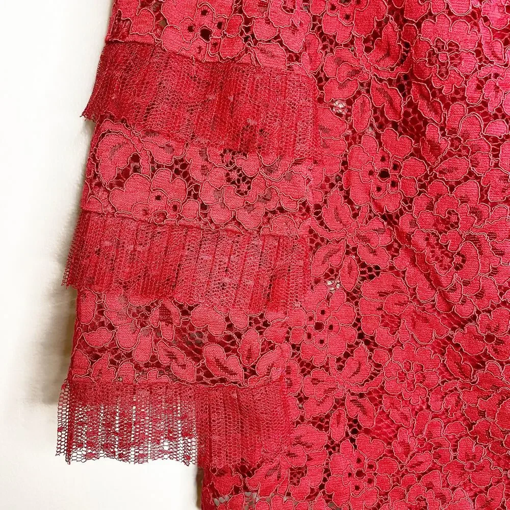 J crew Red Lace Party Top with Tulle Ruffle XS